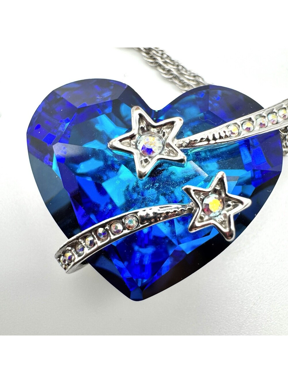 Signed Blue Crystal Heart Shooting Star Necklace Love You To The Moon & Back